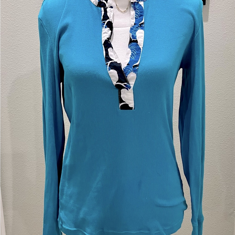 TORY BURCH Long-sleeve ribbed shirt Sz L